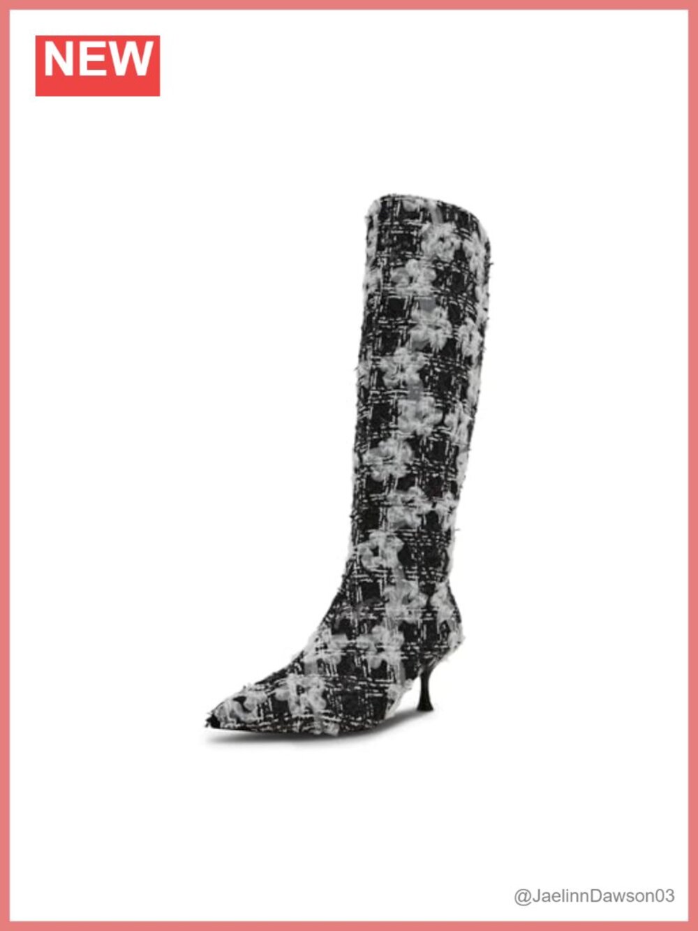 Tweed Kitten Heel Knee High Boots with Side Zip - Pointed Toe, Women's 2in